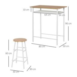 STILVORA Bar Table Set with Storage Shelf & Steel Frame in Light Oak - thumbnail 4