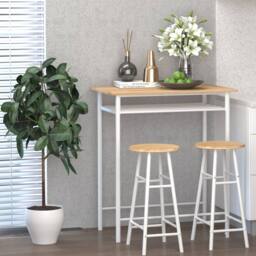 STILVORA Bar Table Set with Storage Shelf & Steel Frame in Light Oak - thumbnail 3