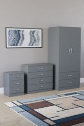 Home Discount Vida Designs Riano 3Pc Bedroom Set - 3 Drawer Bedside & 4 Drawer Chest in Grey - thumbnail 1