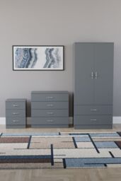 Home Discount Vida Designs Riano 3Pc Bedroom Set - 3 Drawer Bedside & 4 Drawer Chest in Grey - thumbnail 4