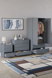 Home Discount Vida Designs Riano 3Pc Bedroom Set - 3 Drawer Bedside & 4 Drawer Chest in Grey - thumbnail 2