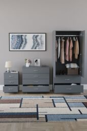 Home Discount Vida Designs Riano 3Pc Bedroom Set - 3 Drawer Bedside & 4 Drawer Chest in Grey - thumbnail 3