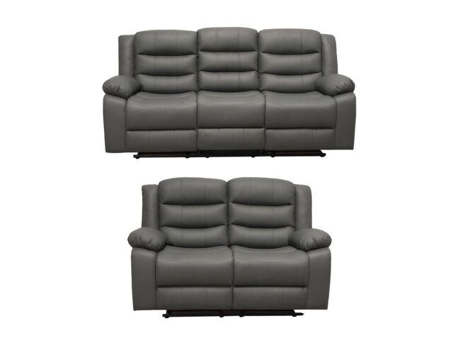 LUXURY LIFE Roma Leather Recliner Sofa Set in Grey - image 1