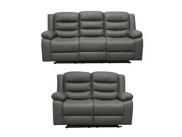 LUXURY LIFE Roma Leather Recliner Sofa Set in Grey