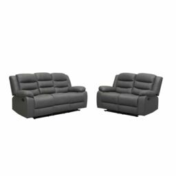 LUXURY LIFE Roma Leather Recliner Sofa Set in Grey - thumbnail 2