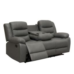 LUXURY LIFE Roma Leather Recliner Sofa Set in Grey - thumbnail 4