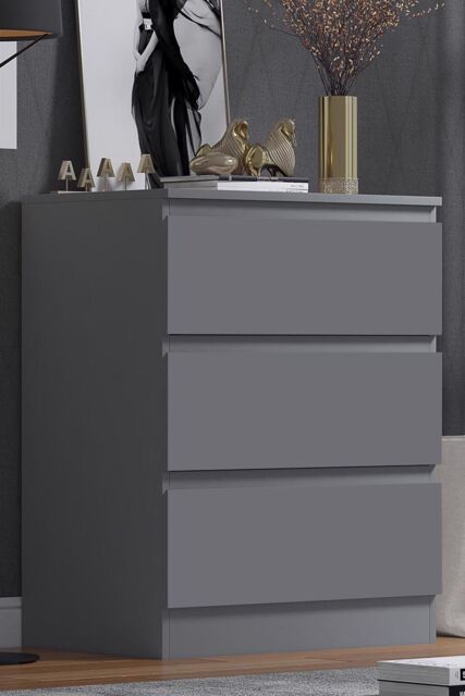 FWStyle Stora 3 Drawer Dark Grey Chest Of Drawers (H) 77 (W) 60 (D) 40cm - image 1