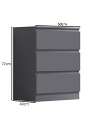 FWStyle Stora 3 Drawer Dark Grey Chest Of Drawers (H) 77 (W) 60 (D) 40cm - thumbnail 5