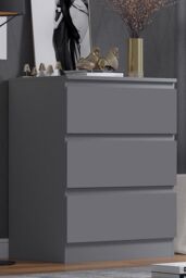 FWStyle Stora 3 Drawer Dark Grey Chest Of Drawers (H) 77 (W) 60 (D) 40cm - thumbnail 1