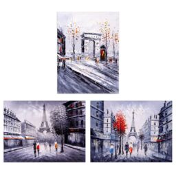Artery8 Wall Art Print Paris In Winter Oil Paintings Set Of 3 s Living Room Aesthetic Eiffel Tower Arc De Triomphe A4 - thumbnail 1