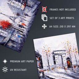 Artery8 Wall Art Print Paris In Winter Oil Paintings Set Of 3 s Living Room Aesthetic Eiffel Tower Arc De Triomphe A4 - thumbnail 4