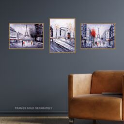 Artery8 Wall Art Print Paris In Winter Oil Paintings Set Of 3 s Living Room Aesthetic Eiffel Tower Arc De Triomphe A4 - thumbnail 2