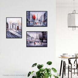 Artery8 Wall Art Print Paris In Winter Oil Paintings Set Of 3 s Living Room Aesthetic Eiffel Tower Arc De Triomphe A4 - thumbnail 3