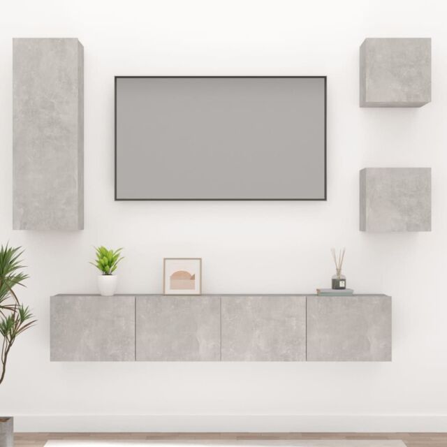 Berkfield Home 5 Piece TV Cabinet Set Concrete Grey Engineered Wood - image 1