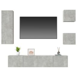 Berkfield Home 5 Piece TV Cabinet Set Concrete Grey Engineered Wood - thumbnail 4