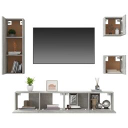 Berkfield Home 5 Piece TV Cabinet Set Concrete Grey Engineered Wood - thumbnail 5