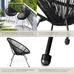 tectake Garden chairs in retro design (set of 2) in Black - Size: 2 Seater - thumbnail 5