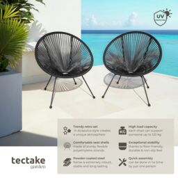 tectake Garden chairs in retro design (set of 2) in Black - Size: 2 Seater - thumbnail 2