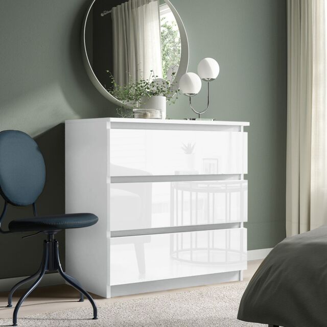 SquareBoxx Fairfield Gloss Minimalist Chest of Draws 3 Draw in White - image 1