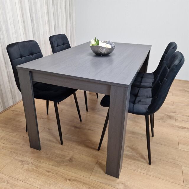 KOSY KOALA Modern Charcoal Dining Table Set with 4 Black Velvet Chairs in Brown - image 1