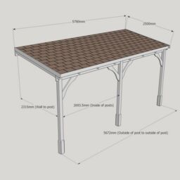 Rutland County Garden Furniture Ltd Felt Shingle Roof Car Port 3 Post, Wood - L250 x W578 cm - Light Green in Brown - thumbnail 5