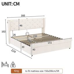 Matteo King Upholstered Bed Frame - Hydraulic Storage & Diamond Tufted Velvet in Beige - thumbnail 9