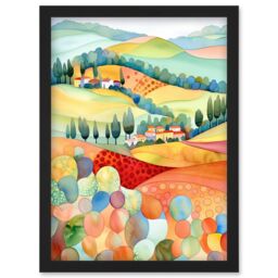 Artery8 Chianti Italy Rolling Hills Folk Art Artwork Framed Wall Art Print A4 in Black - thumbnail 1