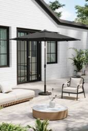 Garden Sanctuary 3m Patio Outdoor Crank Parasol Solar 24 LED Lights with Floral-Pattern Base in Dark Grey - thumbnail 3
