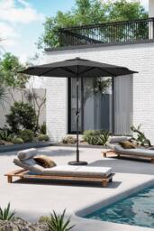 Garden Sanctuary 3m Patio Outdoor Crank Parasol Solar 24 LED Lights with Floral-Pattern Base in Dark Grey - thumbnail 2