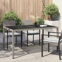 Berkfield Home Garden Table 150x90x75 cm Tempered Glass & Poly Rattan Grey - Size: 150 x 90 x 75 cm - thumbnail 2