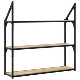 Berkfield Home Durable 3-Tier Wall Shelf Sonoma Oak 80x21x78.5 cm Engineered Wood in Light Oak - thumbnail 6