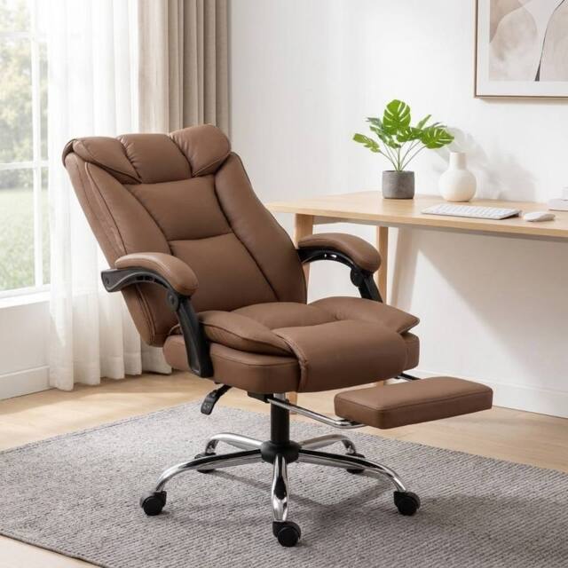 STILVORA Reclining Office Chair with Footrest Brown - image 1