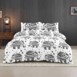 Snug City Elephant Print Duvet Set Beautiful Boho Bedding for a Serene Bedroom in White - Size: Single - thumbnail 1