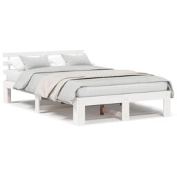 Berkfield Home White Pine Wood Bed Frame White Solid Pine wood 135 x 190 cm - thumbnail 4