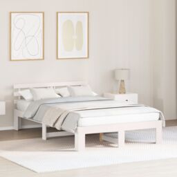 Berkfield Home White Pine Wood Bed Frame White Solid Pine wood 135 x 190 cm - thumbnail 1