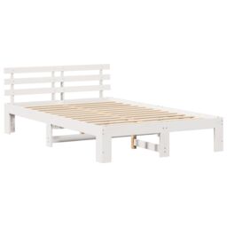 Berkfield Home White Pine Wood Bed Frame White Solid Pine wood 135 x 190 cm - thumbnail 2