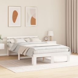 Berkfield Home White Pine Wood Bed Frame White Solid Pine wood 135 x 190 cm - thumbnail 5