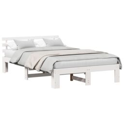 Berkfield Home White Pine Wood Bed Frame White Solid Pine wood 135 x 190 cm - thumbnail 3