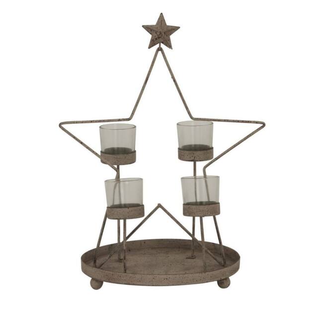 Lemon Pavilion Furniture and Decor Rustic Outline Star with Four Glass Votives - Metal - L22xW28xH38 cm in Bronze