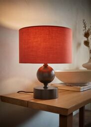 ValueLights Anthony Candlestick Table Lamp with Fabric Drum Lamp Shade & Bulb in Light Red - thumbnail 1