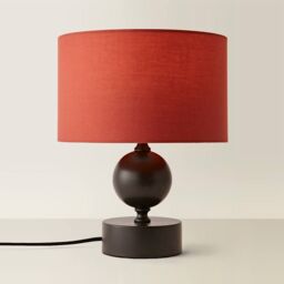 ValueLights Anthony Candlestick Table Lamp with Fabric Drum Lamp Shade & Bulb in Light Red - thumbnail 3