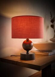 ValueLights Anthony Candlestick Table Lamp with Fabric Drum Lamp Shade & Bulb in Light Red - thumbnail 2