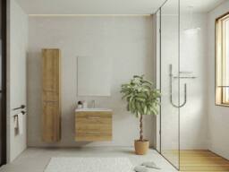 Vente-unique Wall-Hung Bathroom Unit With Single Basin & Storage Tall Unit in Light Oak - thumbnail 5