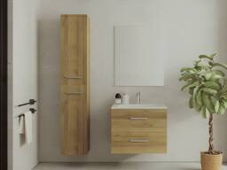 Vente-unique Wall-Hung Bathroom Unit With Single Basin & Storage Tall Unit in Light Oak