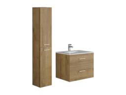 Vente-unique Wall-Hung Bathroom Unit With Single Basin & Storage Tall Unit in Light Oak - thumbnail 4