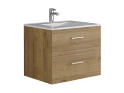 Vente-unique Wall-Hung Bathroom Unit With Single Basin & Storage Tall Unit in Light Oak - thumbnail 9