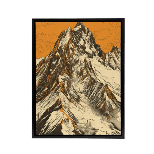 "Artery8 K2 Mountain Peak Summit Climbers Framed Canvas Wall Art Print in Orange - Size: W18"" x H24""" - image 1