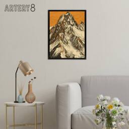"Artery8 K2 Mountain Peak Summit Climbers Framed Canvas Wall Art Print in Orange - Size: W18"" x H24""" - thumbnail 3