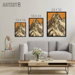"Artery8 K2 Mountain Peak Summit Climbers Framed Canvas Wall Art Print in Orange - Size: W18"" x H24""" - thumbnail 4