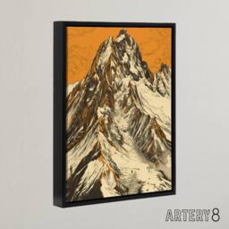 "Artery8 K2 Mountain Peak Summit Climbers Framed Canvas Wall Art Print in Orange - Size: W18"" x H24""" - thumbnail 2